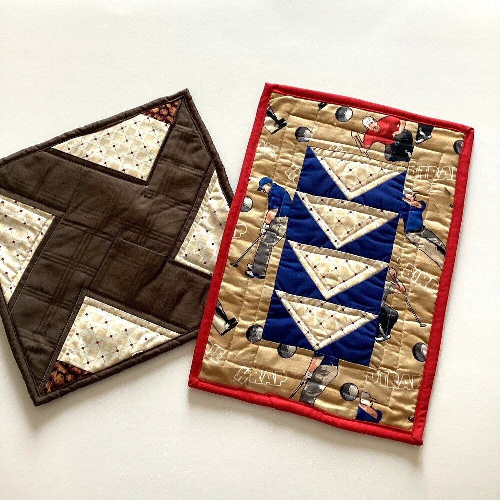 2 New Handmade Golf Mug Mats Rugs Small Fabric Placemats Table Linens Golfing